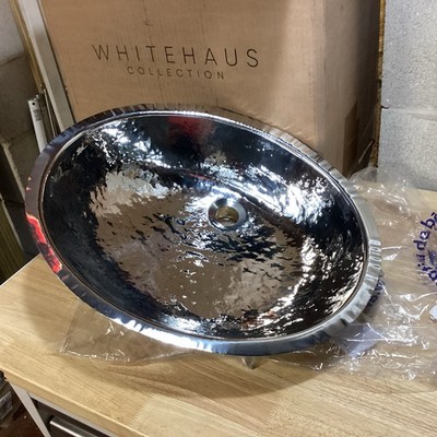 Whitehaus WH920ABB Decorative Oval Hammered Textured Undermount - Stainless 