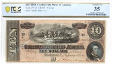 T-68 $10 1864 CONFEDERATE CURRENCY CSA PCGS  35 PF-15 RARITY 3 BRIGHT NOTE!