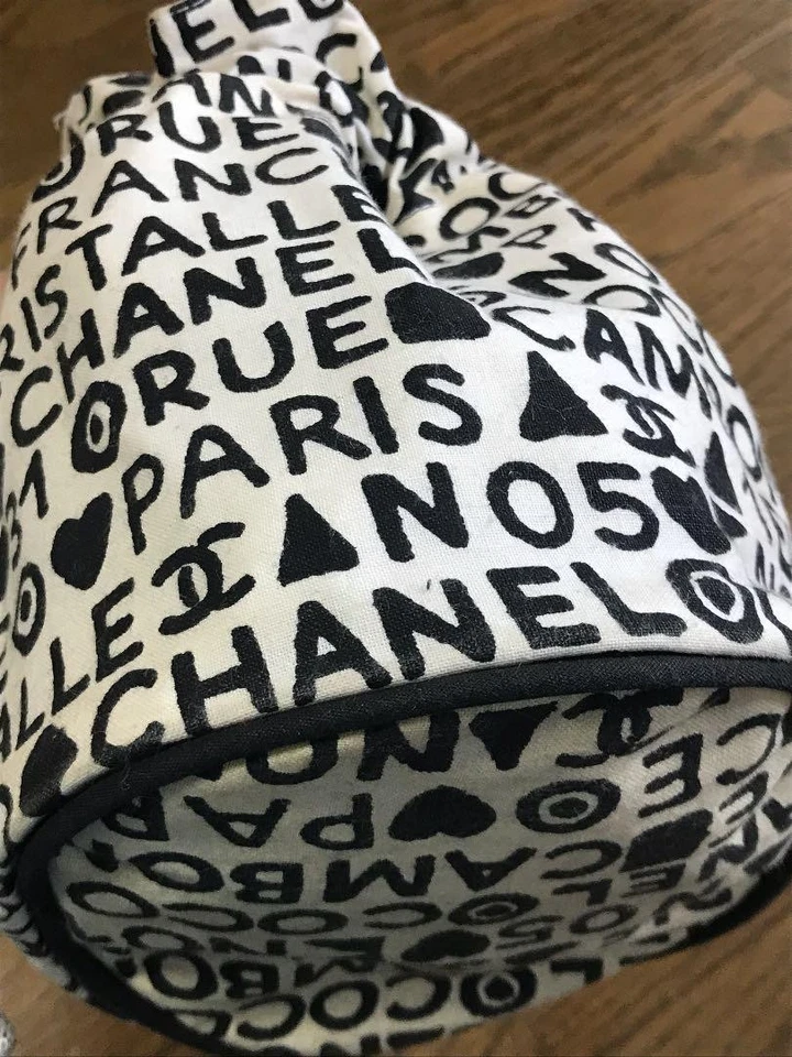 Auténtico bolso CHANEL de lona con cordón blanco, negro mediano para mujer Francia 119054 Foto 4 de 4