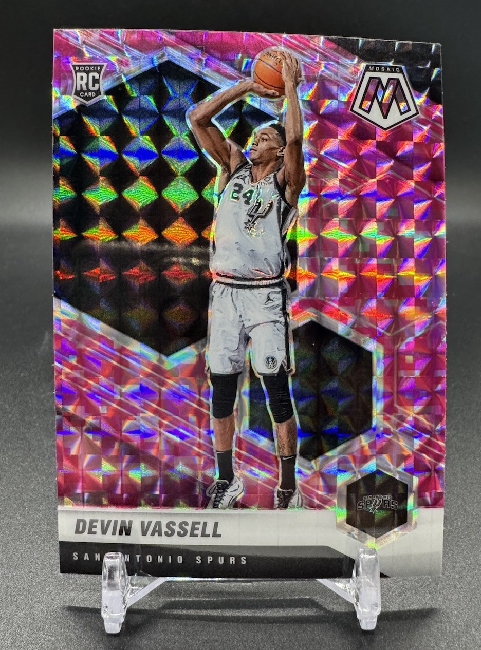 2020-21 Panini Mosaic #221 Devin Vassell Mosaic Camo Pink San Antonio Spurs