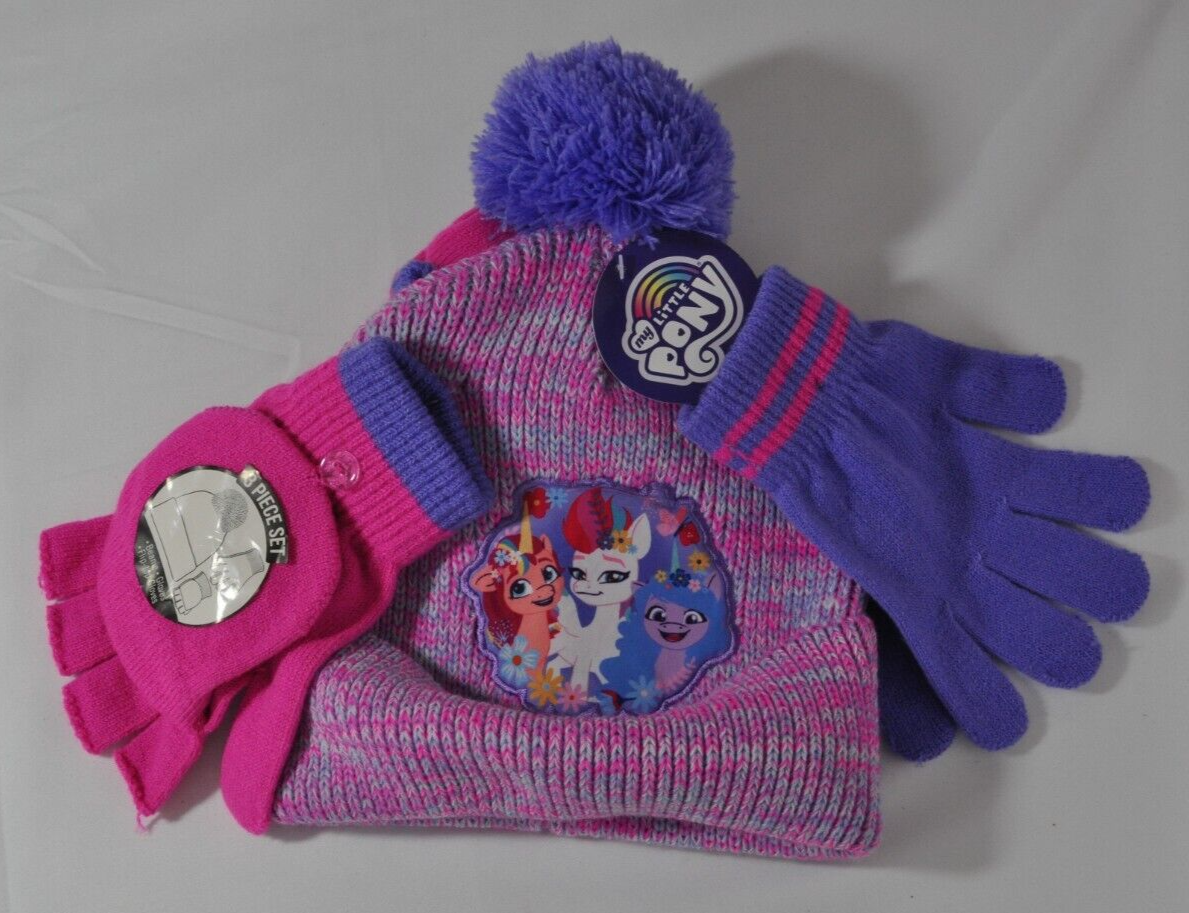MY LITTLE PONY Cappello Bambina Guanti e Guanti Infradito Set 3 Pezzi Accessori ABG Nuovo con etichette