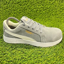 Puma Iconic Suede S1P Womens Size 8 Gray White Composite Toe Work Safety Shoes