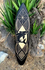 Tribal Shark Decorative Surfboard Wall Plaque 39"x 10"