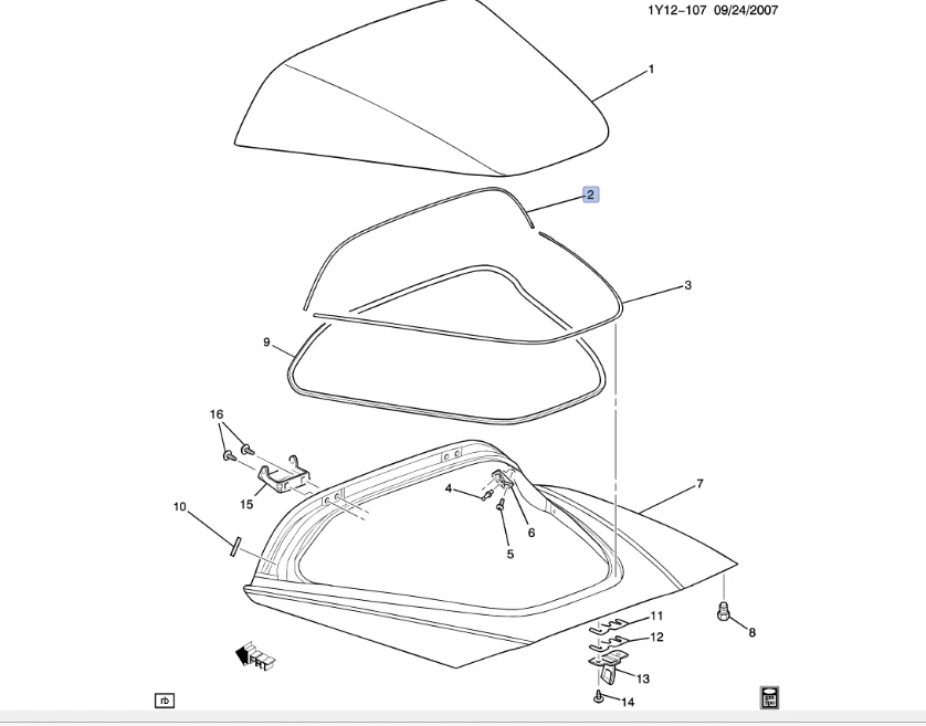 Chevrolet Corvette 2005-2013 ventana de escotilla trasera sello delantero antideslizante OEM Foto 3 de 4