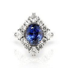 Oval Cut Blue Sapphire With Round  Princess Cut White CZ 6.95 CT Fantastic Ring