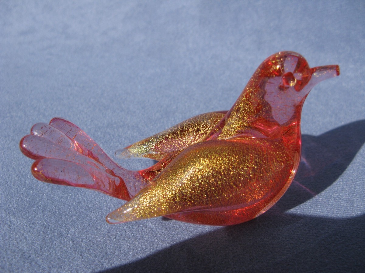 Murano Glass Bird Archimede Seguso ムラーノ Archimede Seguso Murano Vintage Art Glass Peachy Pink Gold Bird