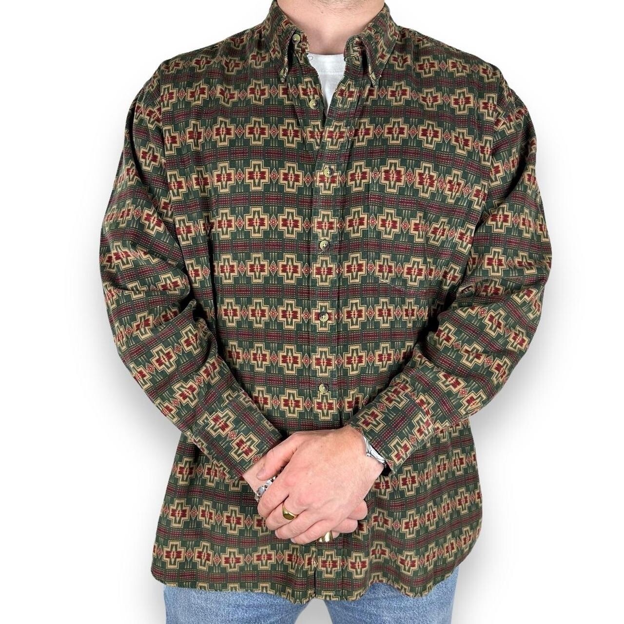 Vtg Pendleton Aztec Patterned Corduroy Button Dow… - image 2