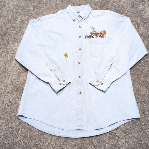 Vintage Looney Tunes Embroidered Button Shirt Men’s Medium 1995 Tweety Falling - Picture 2 of 7