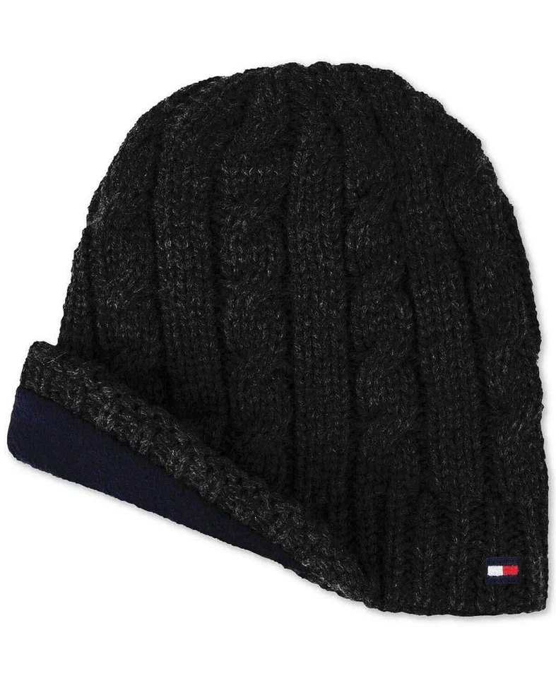 NUEVO GORRO PARA HOMBRE TOMMY HILFIGER TEJIDO CON CABLE FORRADO DE LANA CARBÓN Foto 2 de 3