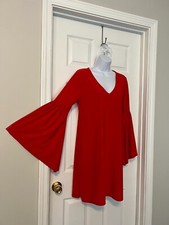 American City Girl Red Stretch Flair Sleeve Midi Dress Sz M