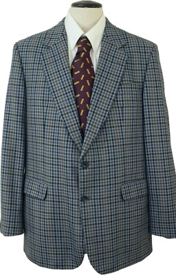 VINTAGE DAKS HERREN 42'' LANG BLAU MIX KARIERT TWEED JACKE