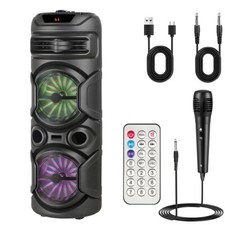 Portable Bluetooth Party Speaker With Microphone Dual 8" SubWoofer Heavy Bass