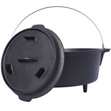 pre-Seasoned Cast Iron Dutch Oven Skillet Lid Outdoor Camping Deep Pot 12 Quart