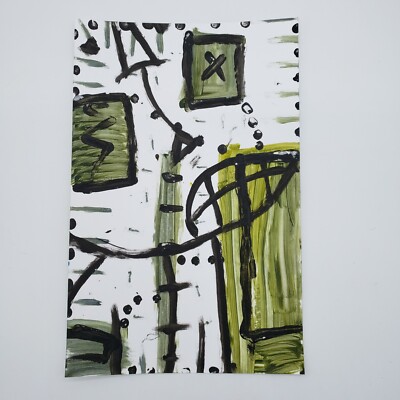 outsider cat painting original artwork on paper by NYC graffiti artist PUKE 