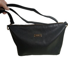  BCBG Paris Black Faux Leather Adjustable/Detachable Strap Gold-tone HANDBAG