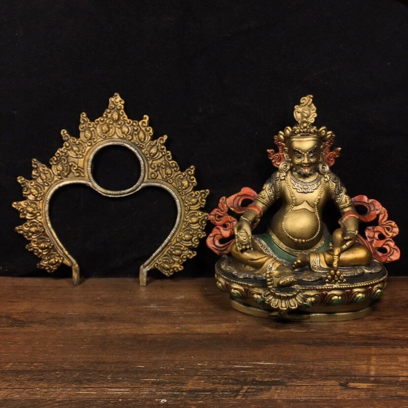 Cobre puro pintado amarillo dios de la riqueza para imitar al antiguo Buda de bronce Foto 3 de 4