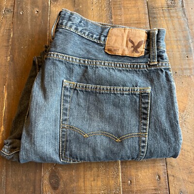 American Eagle Classic Bootcut Denim Jeans Men's 33x28 Mid Rise Whiskered Y2K