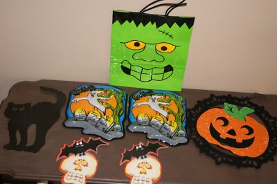 Halloween Vintage Die-cut Cut out Cardboard Decorations Plastic Nice!