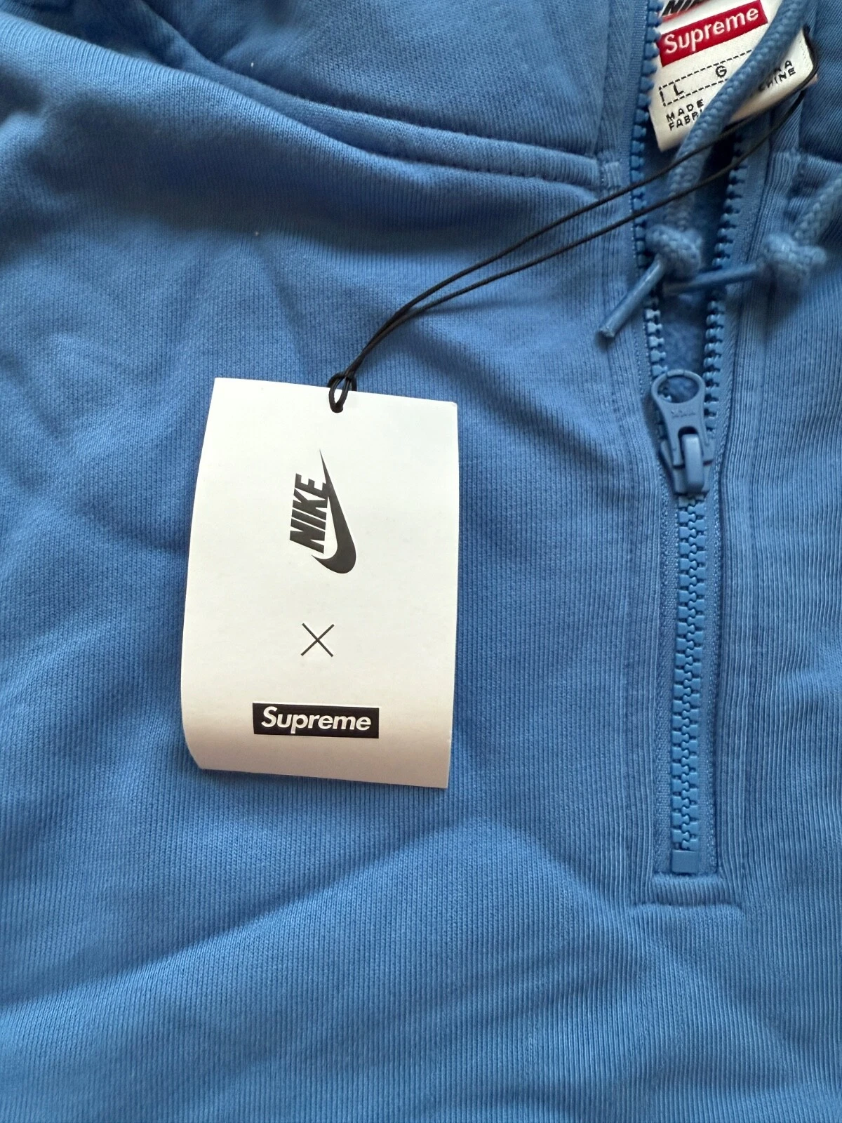 Supreme Nike Felpa con Cappuccio Pullover Hoodie Zipper Blu Blue Large L Uomo NUOVO