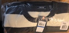 IZOD Men's Big  Tall Newport Fine 7 Gauge Stripe Crew SWTR, Rugby Asphalt,XLT