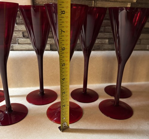7 American Selenium Red Glass Champagne or Martini Goblets - Picture 5 of 10