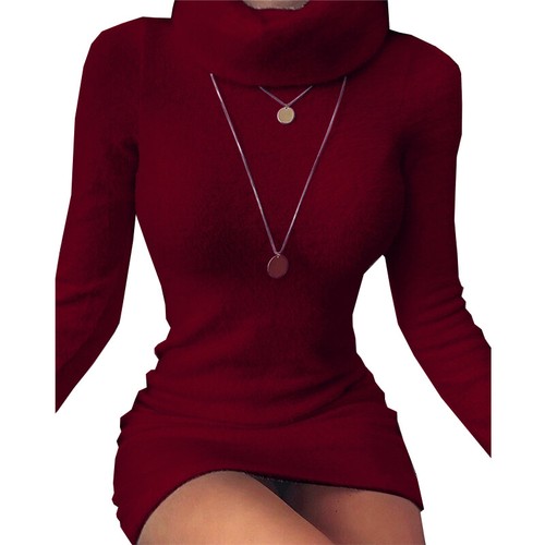 Damen Rollkragen Pullover Bodycon Minikleid Damen Strick Long Pullover Tops Plus - Bild 15 von 16