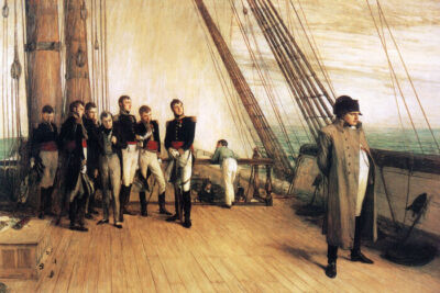 NAPOLEON BONAPARTE ON BOARD THE BELLEROPHON SHIP PAINTING BY ORCHARDSON REPRO 