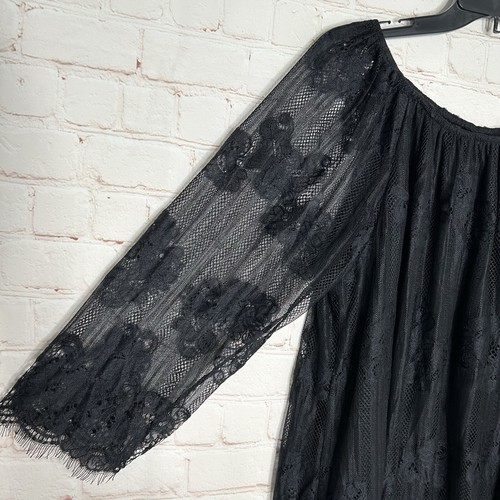 New NY Collection Womens Black Lace Stretch Blouse Top Size L NWT - Picture 4 of 10
