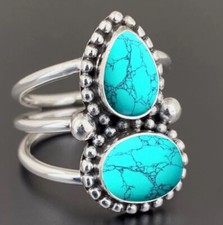 Solid 925 Sterling Silver Turquoise Gemstone Handmade Ring For Women