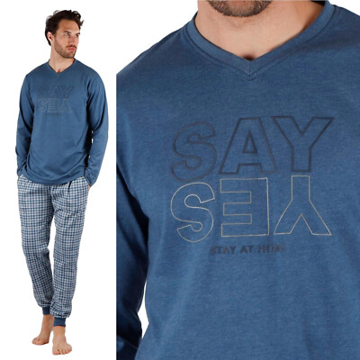 Herren Schlafanzug Langarm Say Yes Baumwollmischung Kordelzug ANGEBOT
