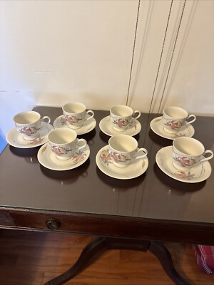 Anatole Japan Fine Porcelain China Set Of 7 Footed Cups And Saucers Unused 