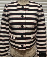 Women s Banana Republic Jacket Blazer Navy Blue White Woven Stripe Nautical 0 XS