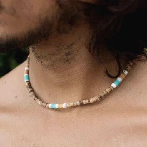 Collar bohemio de madera concha collar de playa surfista para hombre joyería de playa - Imagen 2 de 6