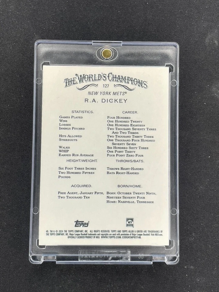Topps Allen & Ginter R.A. Dickey Filagree #127 New York Mets 2024 Foto 2 de 2