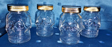 4* scull glass jars with gold colour plastic lid (see descriptions)