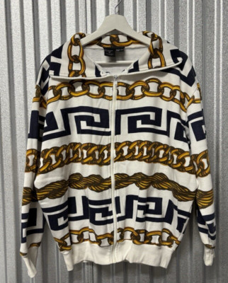 Spree Sport Vintage Collared Zip Sweater Versace Style Chain Link 1992 Mens Sz M