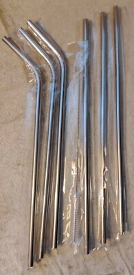12pc Stainless Steel Straws w/Cleaner 6 Straight(10'') 6 Bent(10.5'') 2 Cleaners