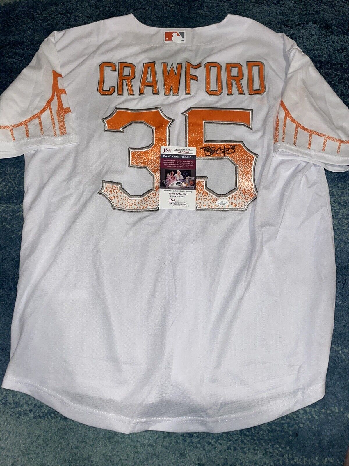 SAN FRANCISCO GIANTS- BRANDON CRAWFORD AUTOGRAPH THROWBACK #35 JERSEY JSA