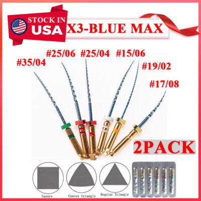 2Pks Dental Endo X3 Files Blue Max Endodontic File Rotary Root canal File 25MM