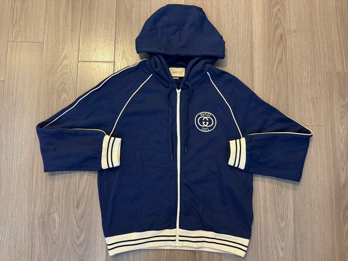 Gucci Cotton Jersey Sweatshirt with Patch zip hoodie blue sz Gucci Cotton Jersey Sweatshirt with Patch zip hoodie blue sz