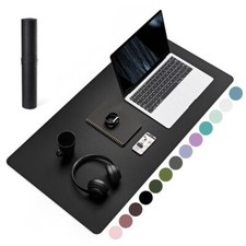 Black Leather Desk Pad 31.5x15.7 inch Non-Slip Waterproof Computer Mat