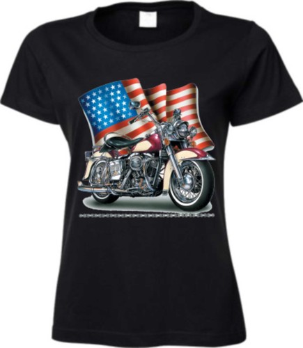T-Shirt Motard Noir V-Twin - Motif Chopper & Moto 'For The People' - 100% Coton - Fabriqué En Allemagne