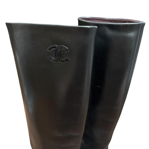 CHANEL stivali stivaletti in pelle tacco lungo scarpe donna misura 35,5 MARCHIO COCO - Foto 4 di 11
