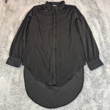 Express Button-Up Shirt Women's S Black Polyester Tunic High-Low Hem Business