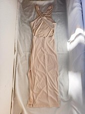 Beige Backless Ribbed Midi Body Con Dress | Small