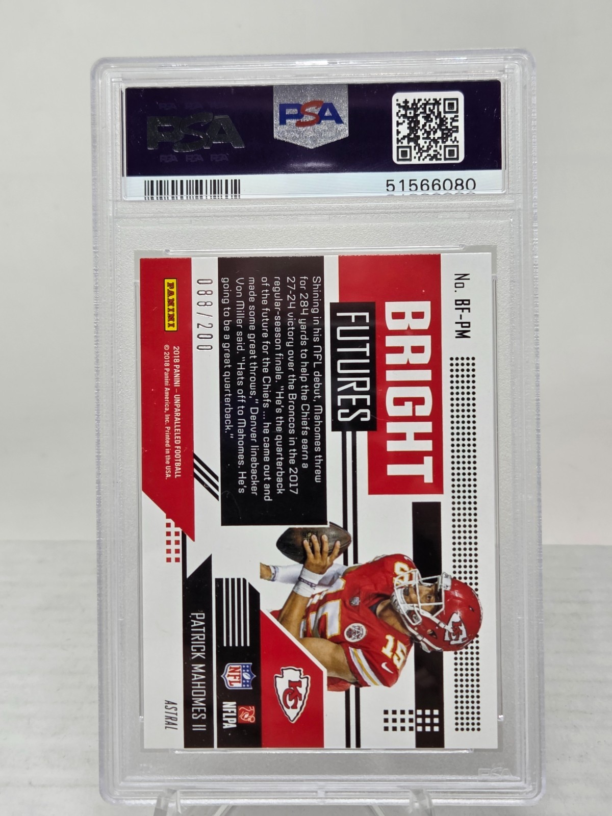 2018 Unparalleled ATRAL REFRACTOR ~ PATRICK MAHOMES Card /200 PSA 10 GEM MINT view 3