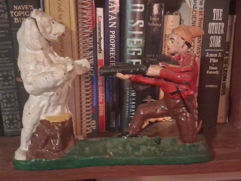 Vintage Cast Iron Mechanical Coin Bank Native Hunter Shooting Bear