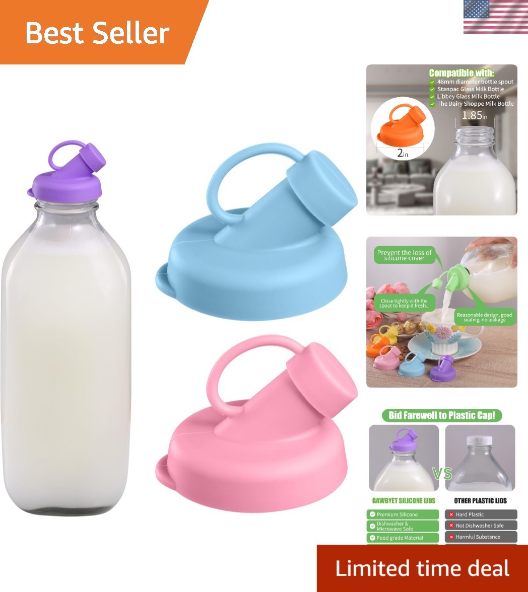 Set of 2 Silicone Bottle Caps - 48mm Pour Spout Lids for Gla