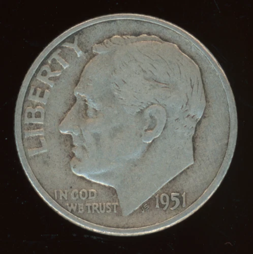 1951 P Roosevelt Silver Dime Circulated Dime KM #195 0.900 Silver 0.0723 oz. ASW