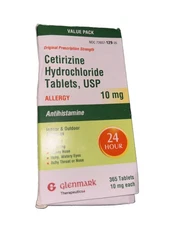 Glenmark Cetirizine Hydrochloride Tablets, USP Allergy 10mg - 365 Tablets